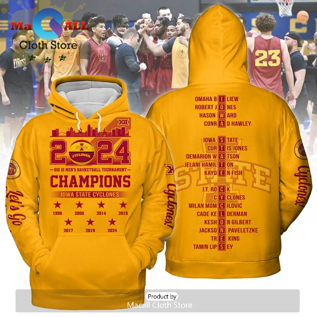 Iowa State Cyclones 2024 Men's Gold Basketball Champions Hoodie 3D Iowa State Cyclones 2024 Men's Gold Basketball Champions Hoodie 3D