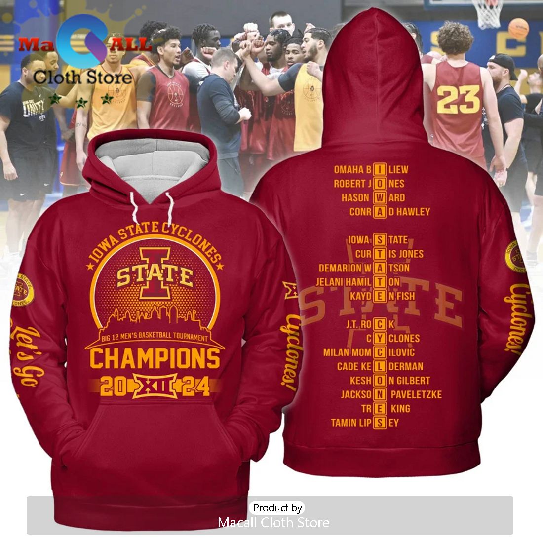 Iowa State Cyclones Men's Basketball Champions 2024 Cardinal Hoodie 3D Iowa State Cyclones Men's Basketball Champions 2024 Cardinal Hoodie 3D