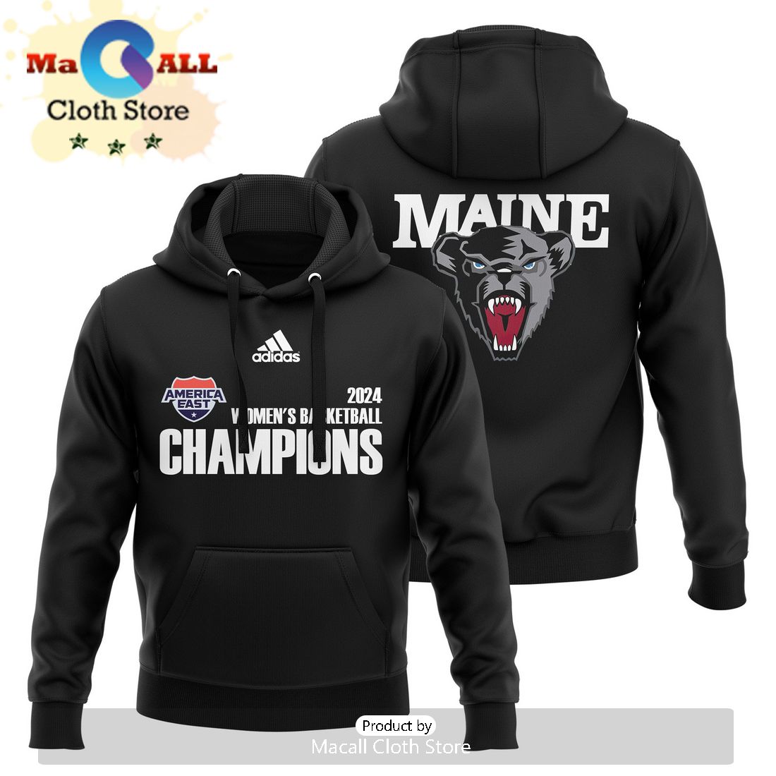 Maine Women's 2024 Basketball Black Hoodie 3D Maine Women's 2024 Basketball Black Hoodie 3D