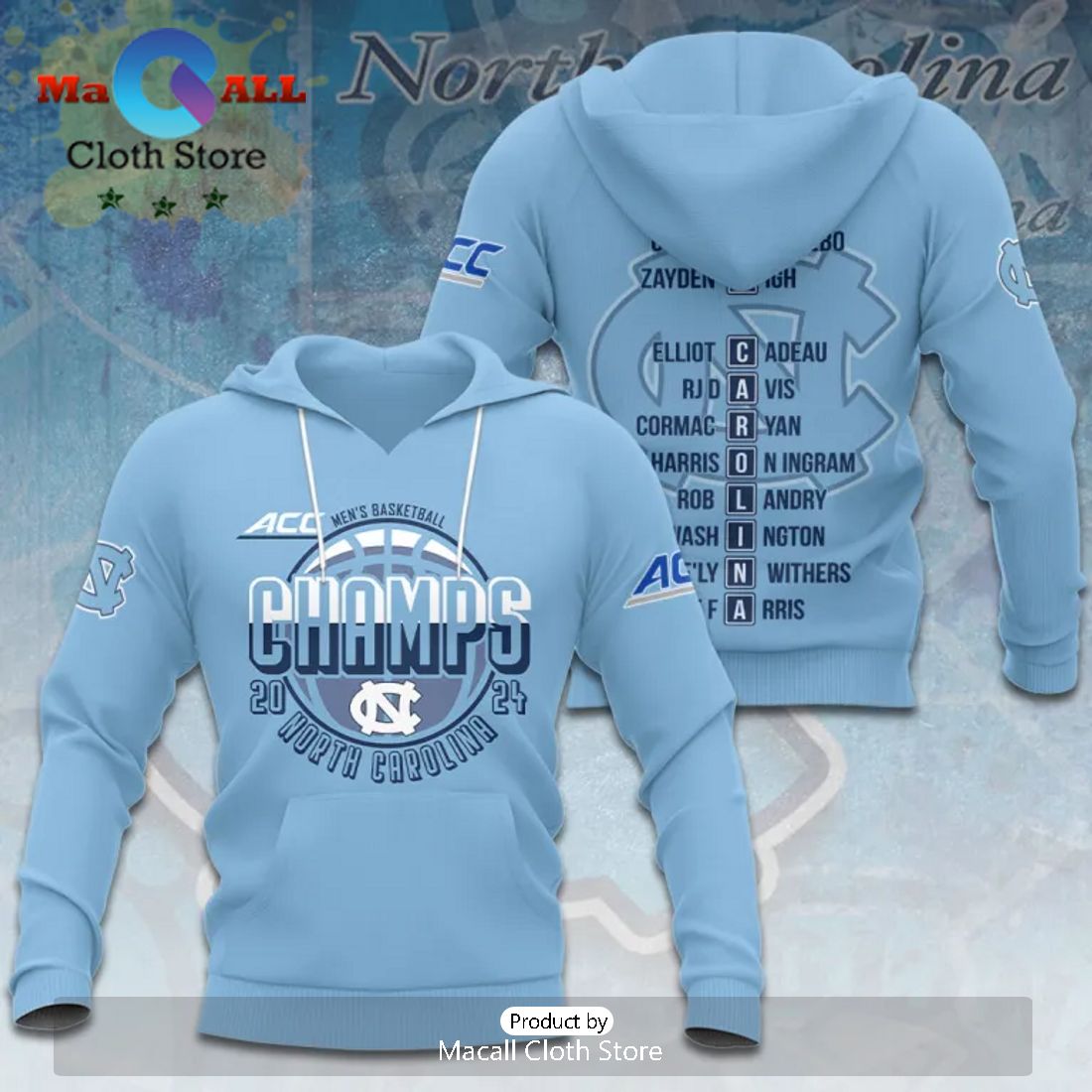 Men’s Basketball North Carolina Tar Heels NCAA Blue Apparels Hoodie 3D Men’s Basketball North Carolina Tar Heels NCAA Blue Apparels Hoodie 3D