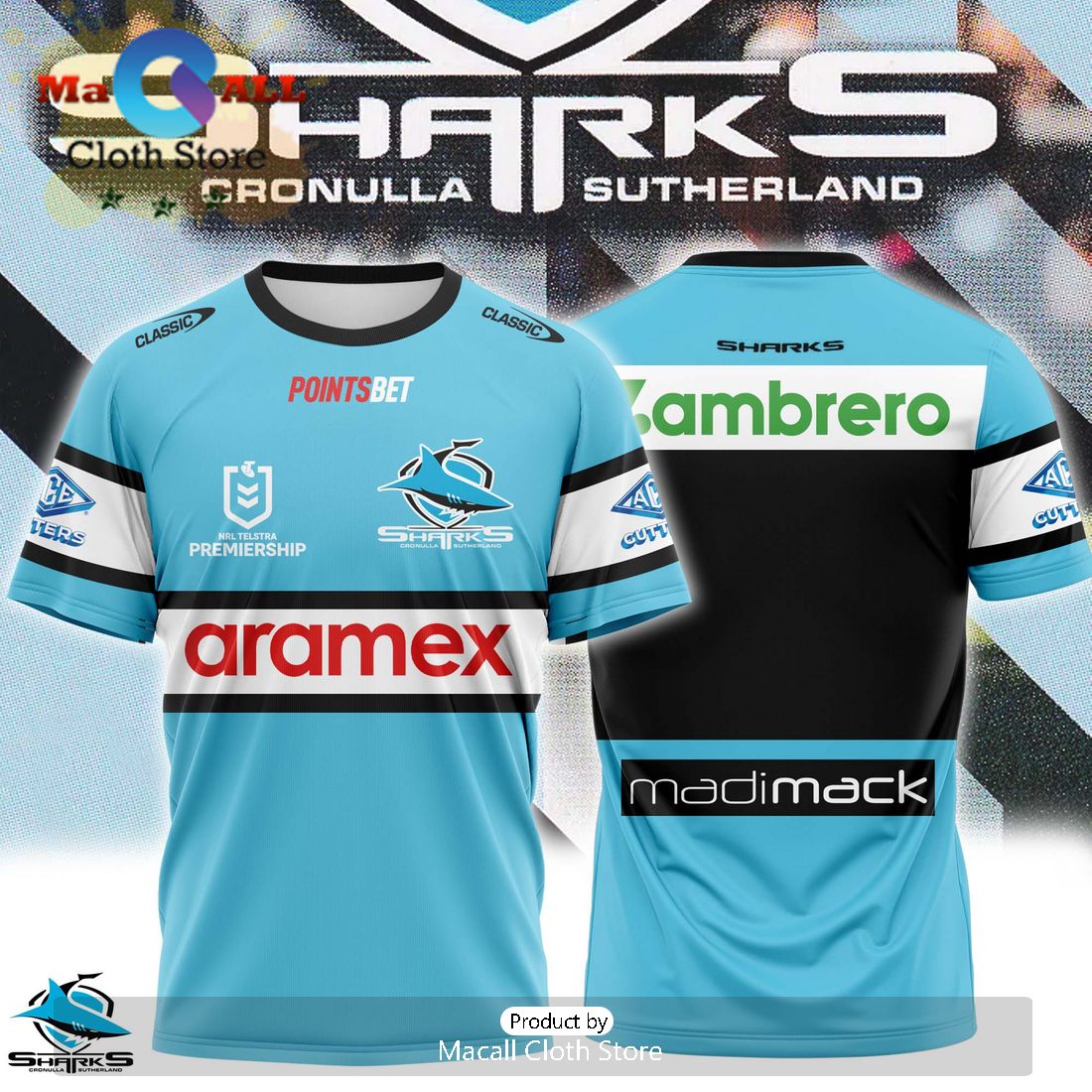 Special Edition NRL Cronulla Sharks Blue Hoodie 3D