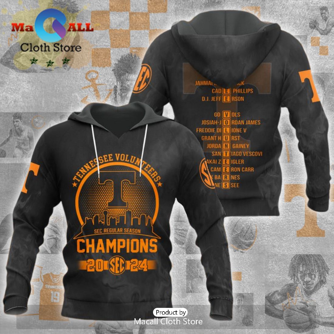 Tennessee Volunteers Men’s NCAA Basketball Black Apparels Hoodie