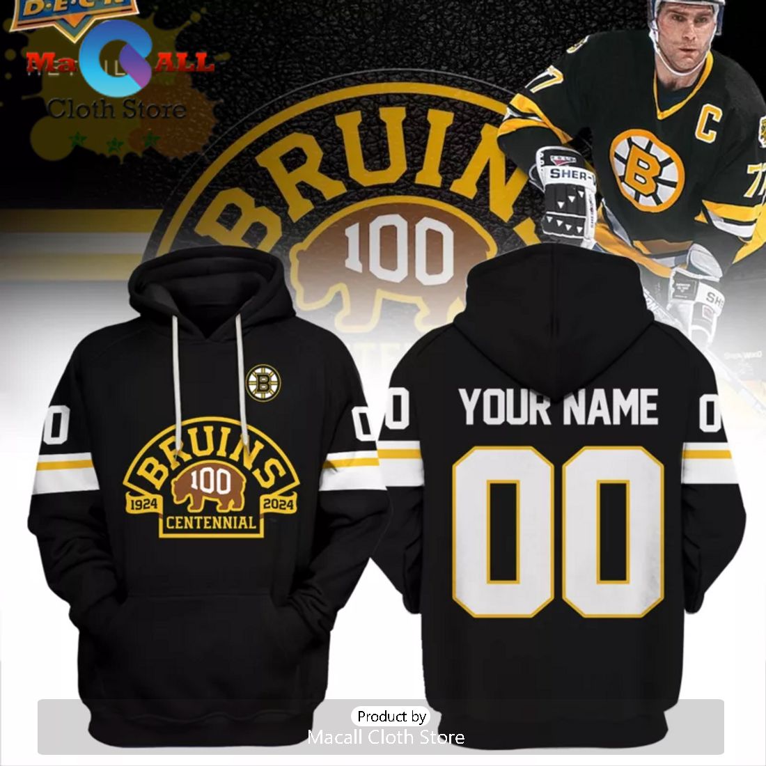 Premium Boston Bruins NHL 100th Years Personalized Black Hoodie Premium Boston Bruins NHL 100th Years Personalized Black Hoodie