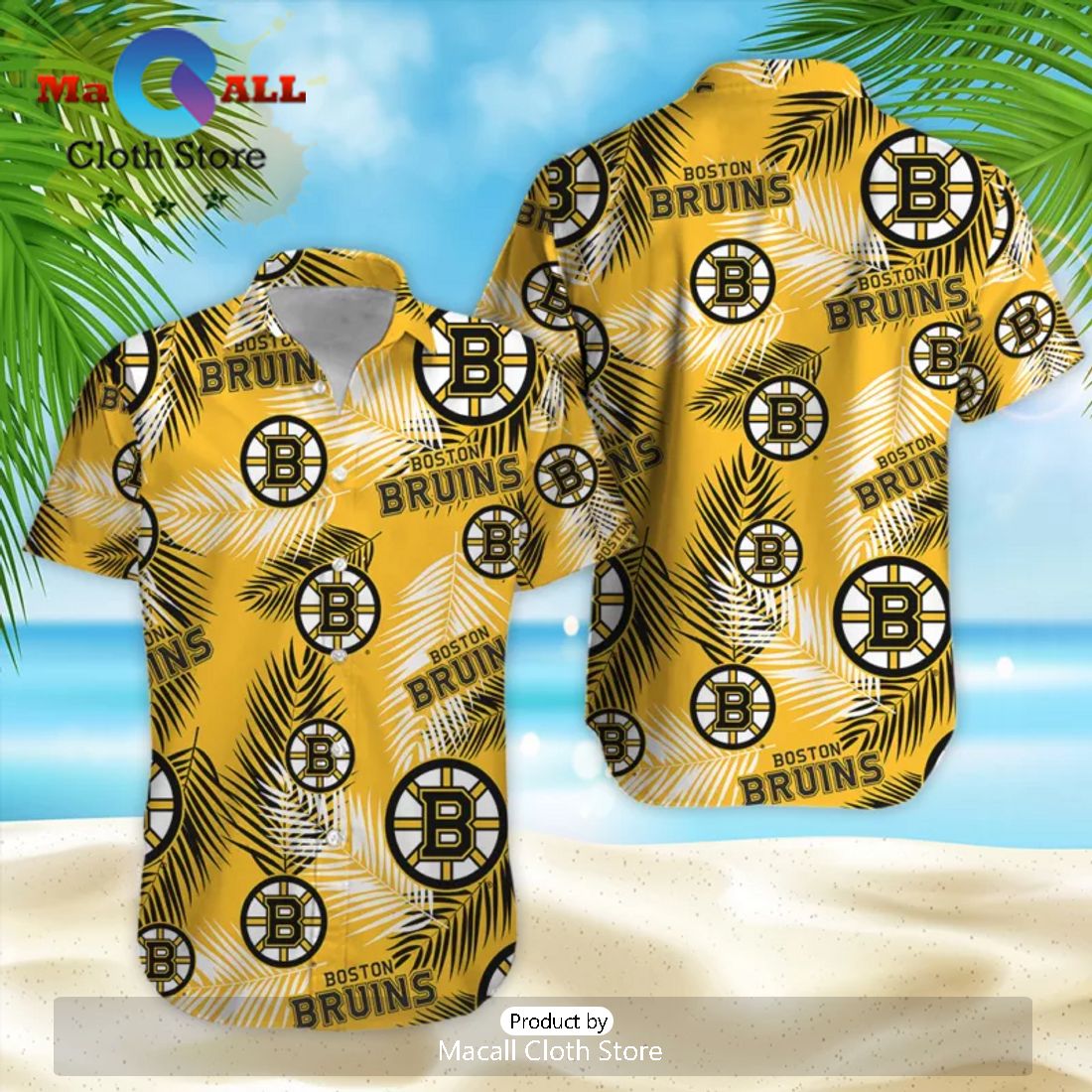 Boston Bruins Leaf Design Beach Hawaiian Shirt