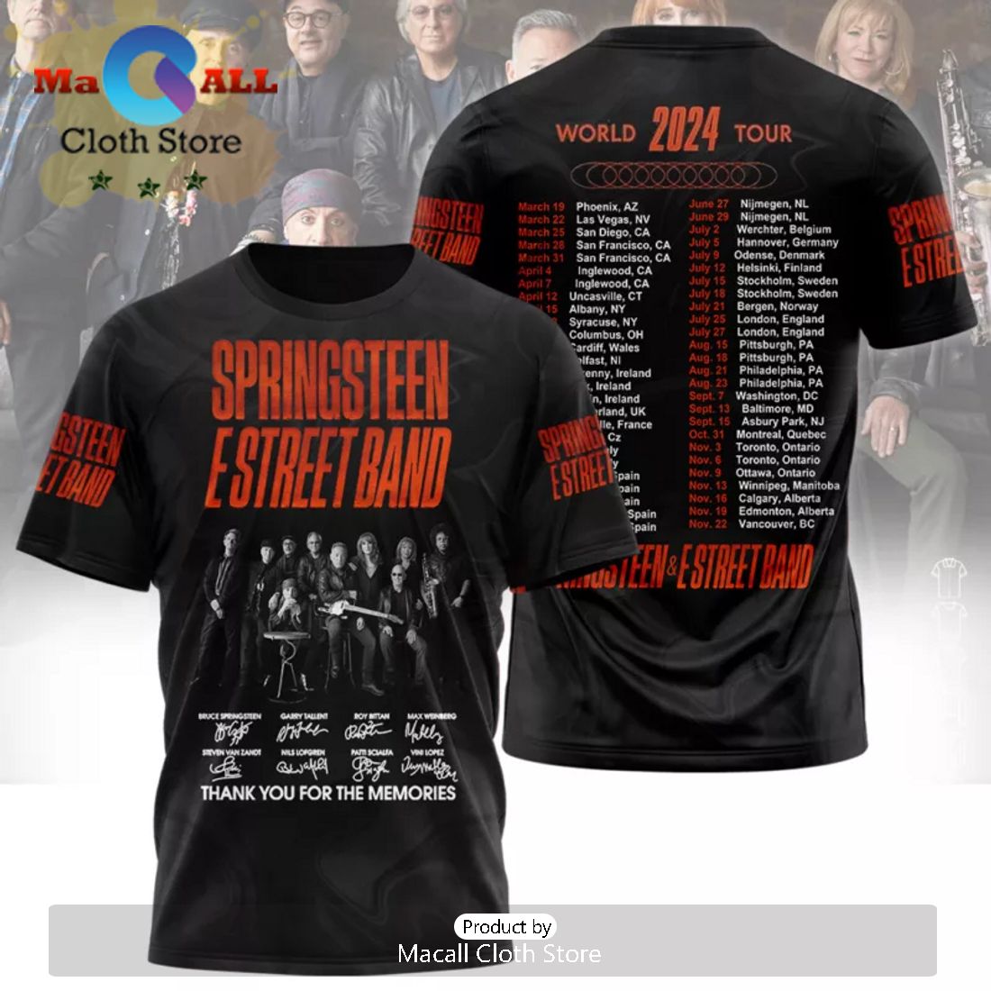 Bruce Springsteen E Street Band Tour Black Memories Hoodie