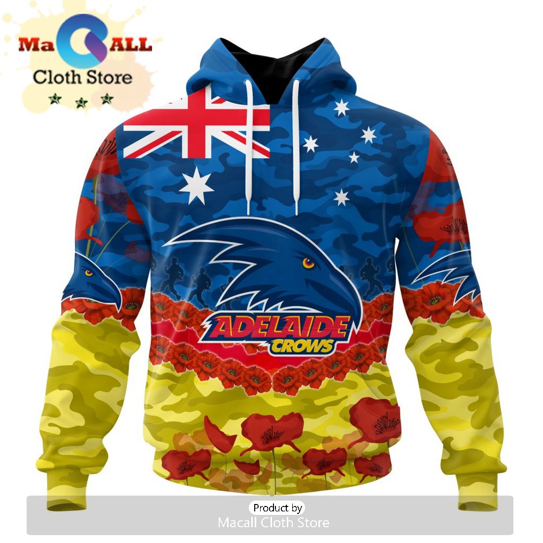 AFL Adelaide Crows Special ANZAC Day Design Lest We Forget Hoodie