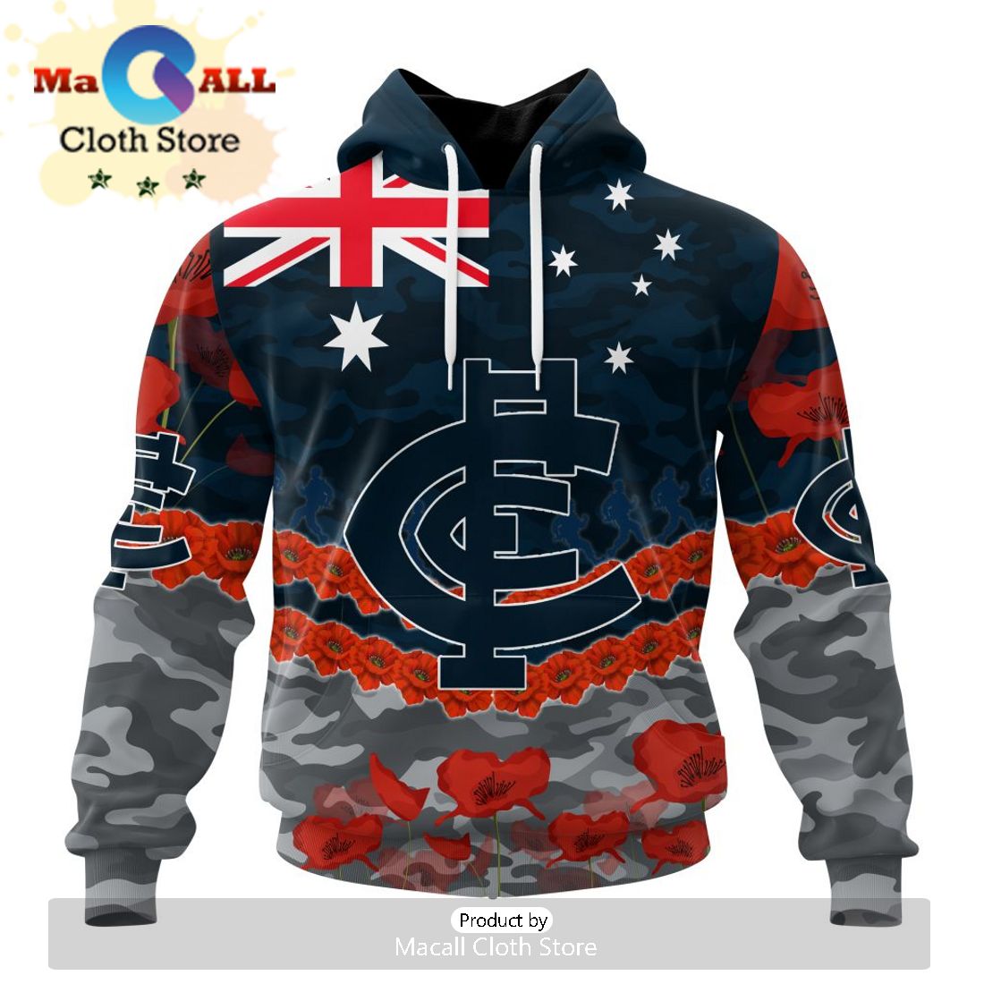 AFL Carlton Football Club Special ANZAC Day Design Lest We Forget Hoodie