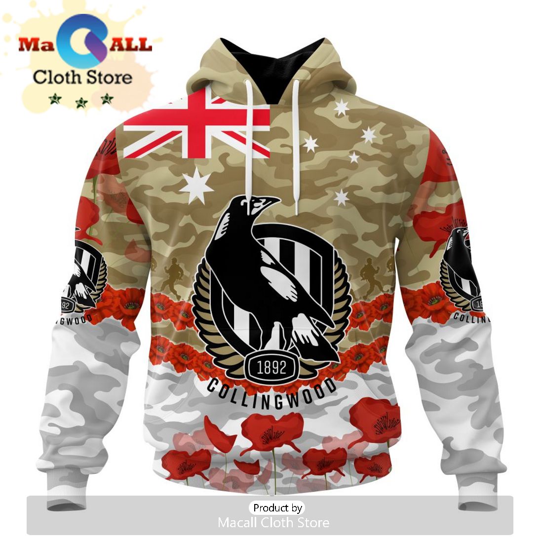 AFL Collingwood Football Club Special ANZAC Day Design Lest We Forget Hoodie