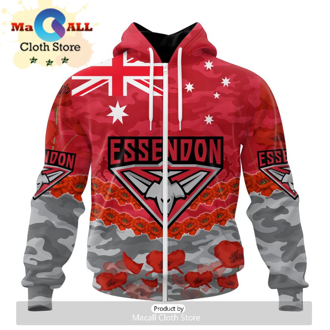 AFL Essendon Football Club Special ANZAC Day Design Lest We Forget Hoodie