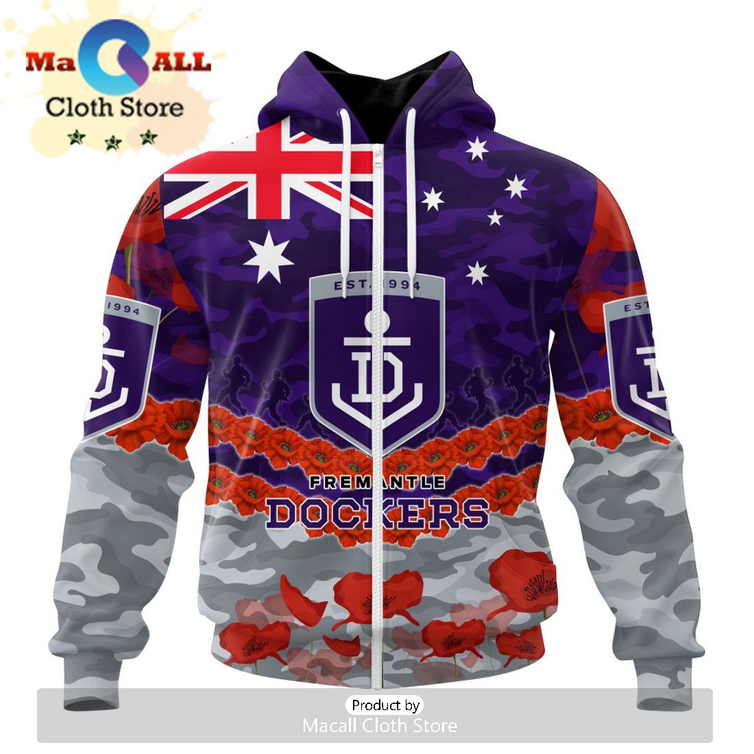 AFL Fremantle Dockers Special ANZAC Day Design Lest We Forget Hoodie