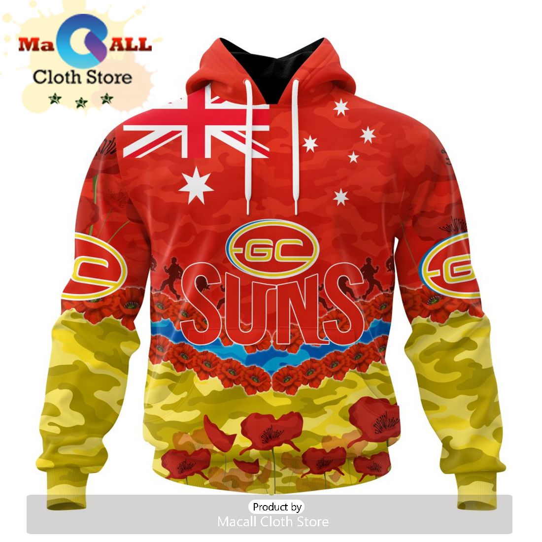 AFL Gold Coast Suns Special ANZAC Day Design Lest We Forget Hoodie