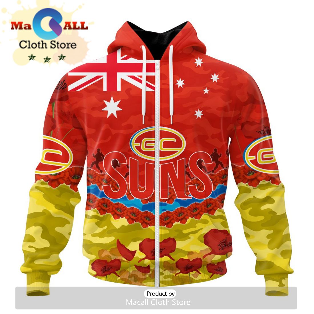 AFL Gold Coast Suns Special ANZAC Day Design Lest We Forget Hoodie