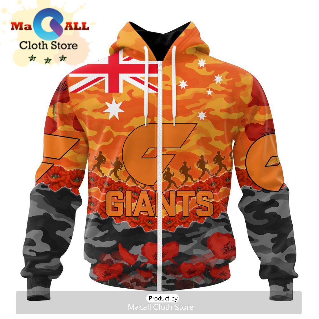 AFL Greater Western Sydney Giants Special ANZAC Day Design Lest We Forget Hoodie