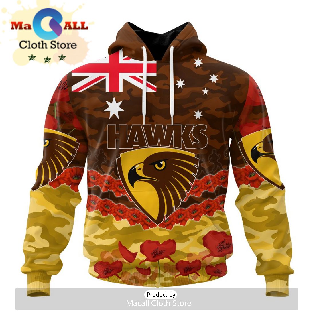 AFL Hawthorn Football Club Special ANZAC Day Design Lest We Forget Hoodie