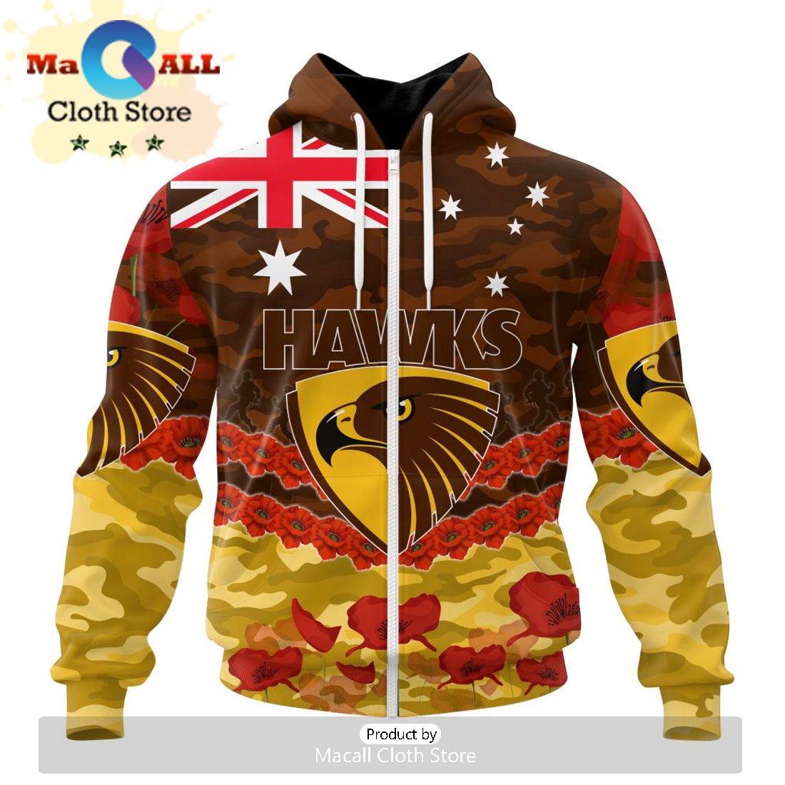 AFL Hawthorn Football Club Special ANZAC Day Design Lest We Forget Hoodie