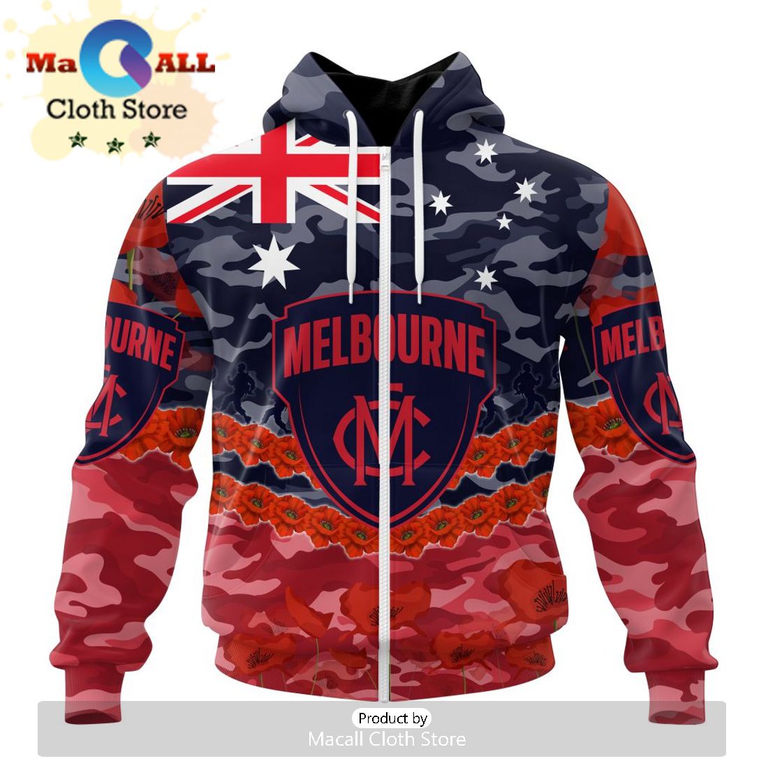 AFL Melbourne Football Club Special ANZAC Day Design Lest We Forget Hoodie