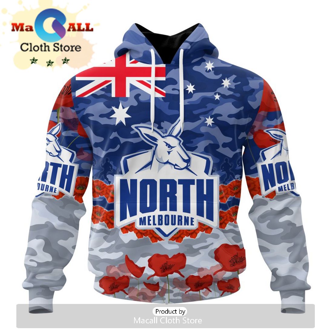 AFL North Melbourne Football Club Special ANZAC Day Design Lest We Forget Hoodie