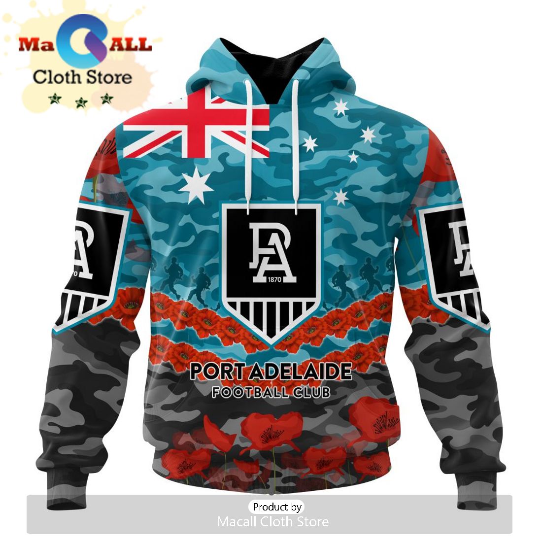 AFL Port Adelaide Football Club Special ANZAC Day Design Lest We Forget Hoodie