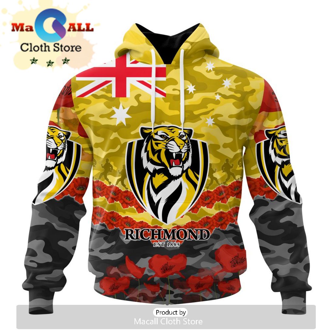 AFL Richmond Tigers Special ANZAC Day Design Lest We Forget Hoodie