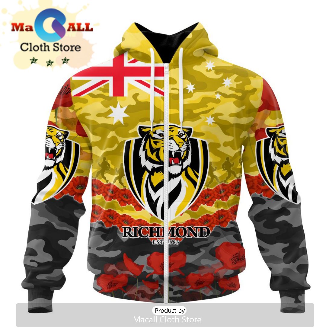 AFL Richmond Tigers Special ANZAC Day Design Lest We Forget Hoodie