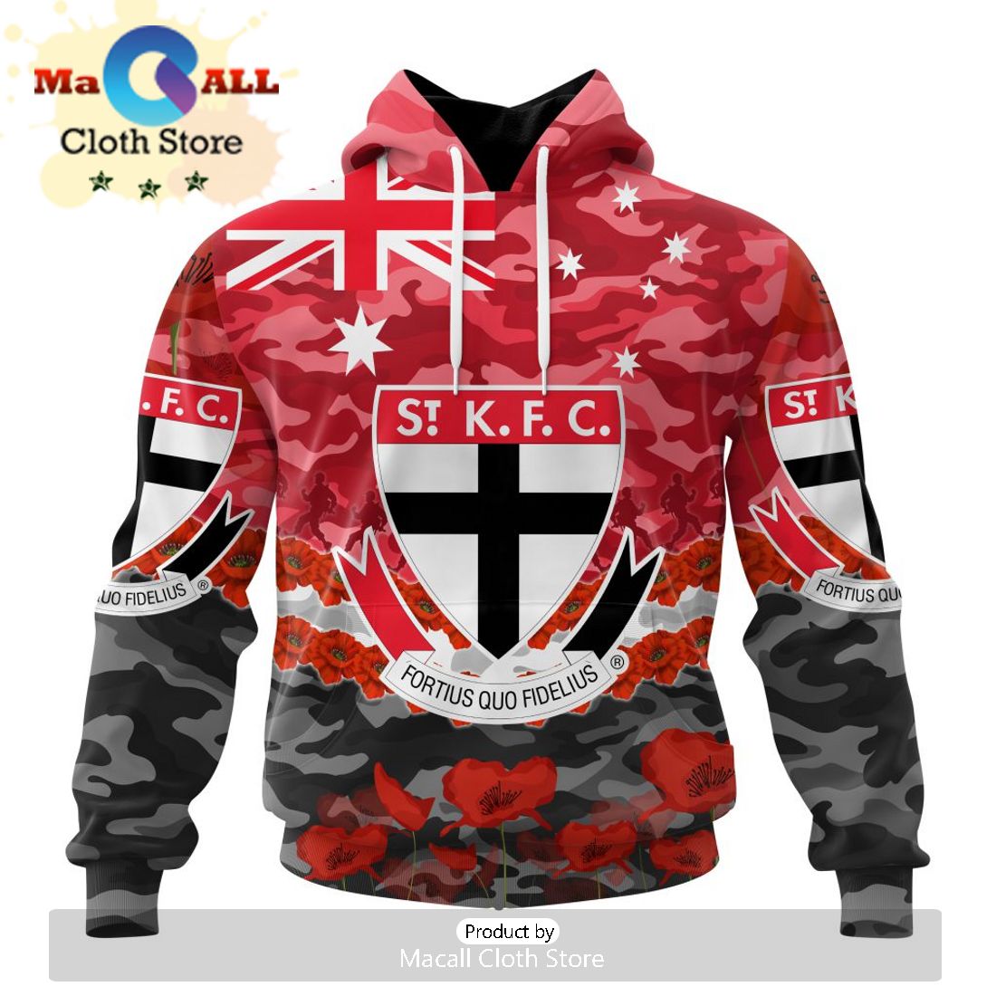 AFL St Kilda Football Club Special ANZAC Day Design Lest We Forget Hoodie