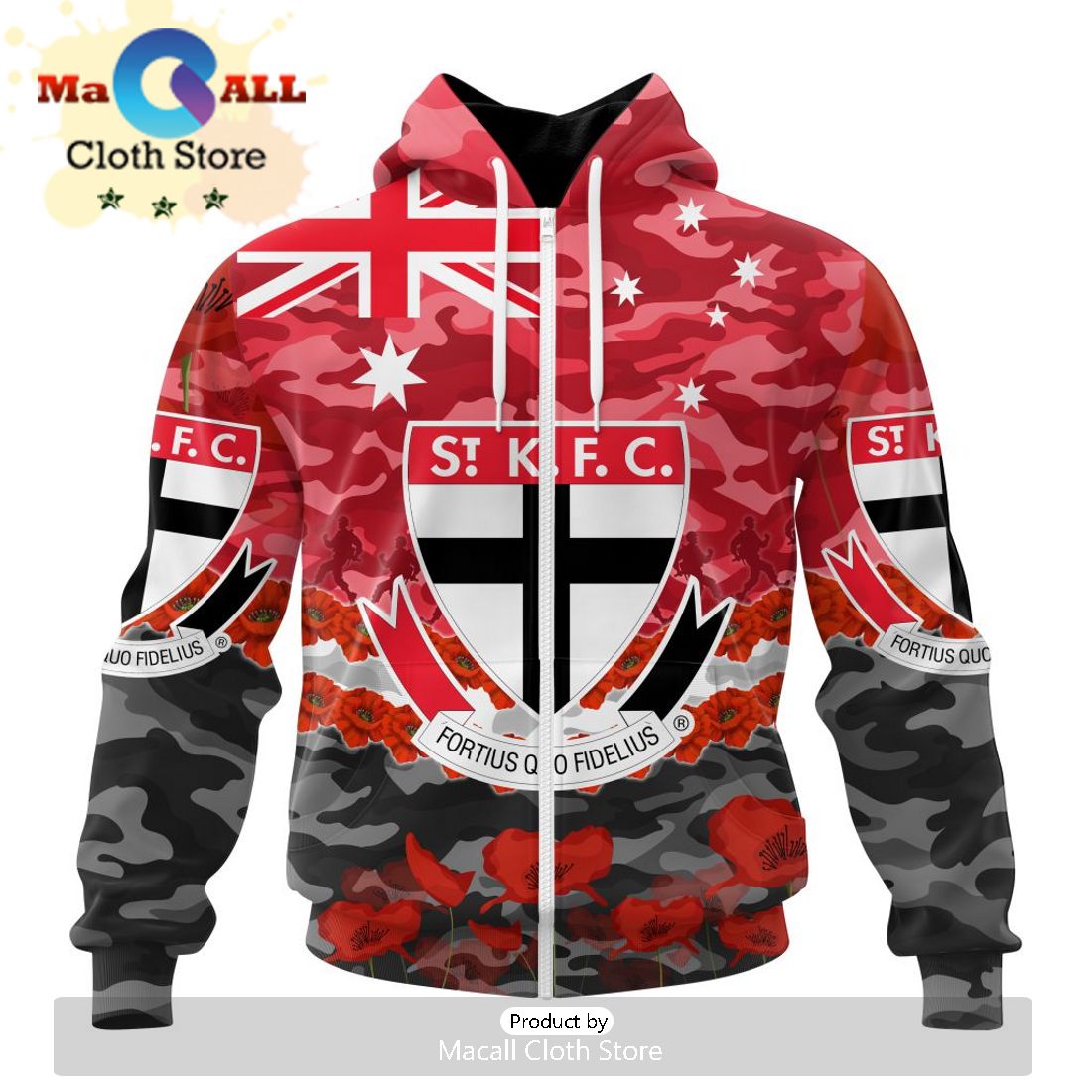 AFL St Kilda Football Club Special ANZAC Day Design Lest We Forget Hoodie