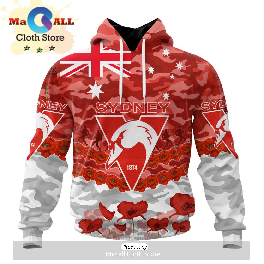 AFL Sydney Swans Special ANZAC Day Design Lest We Forget Hoodie