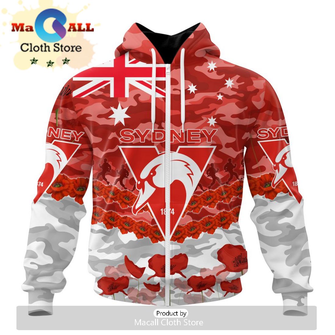 AFL Sydney Swans Special ANZAC Day Design Lest We Forget Hoodie