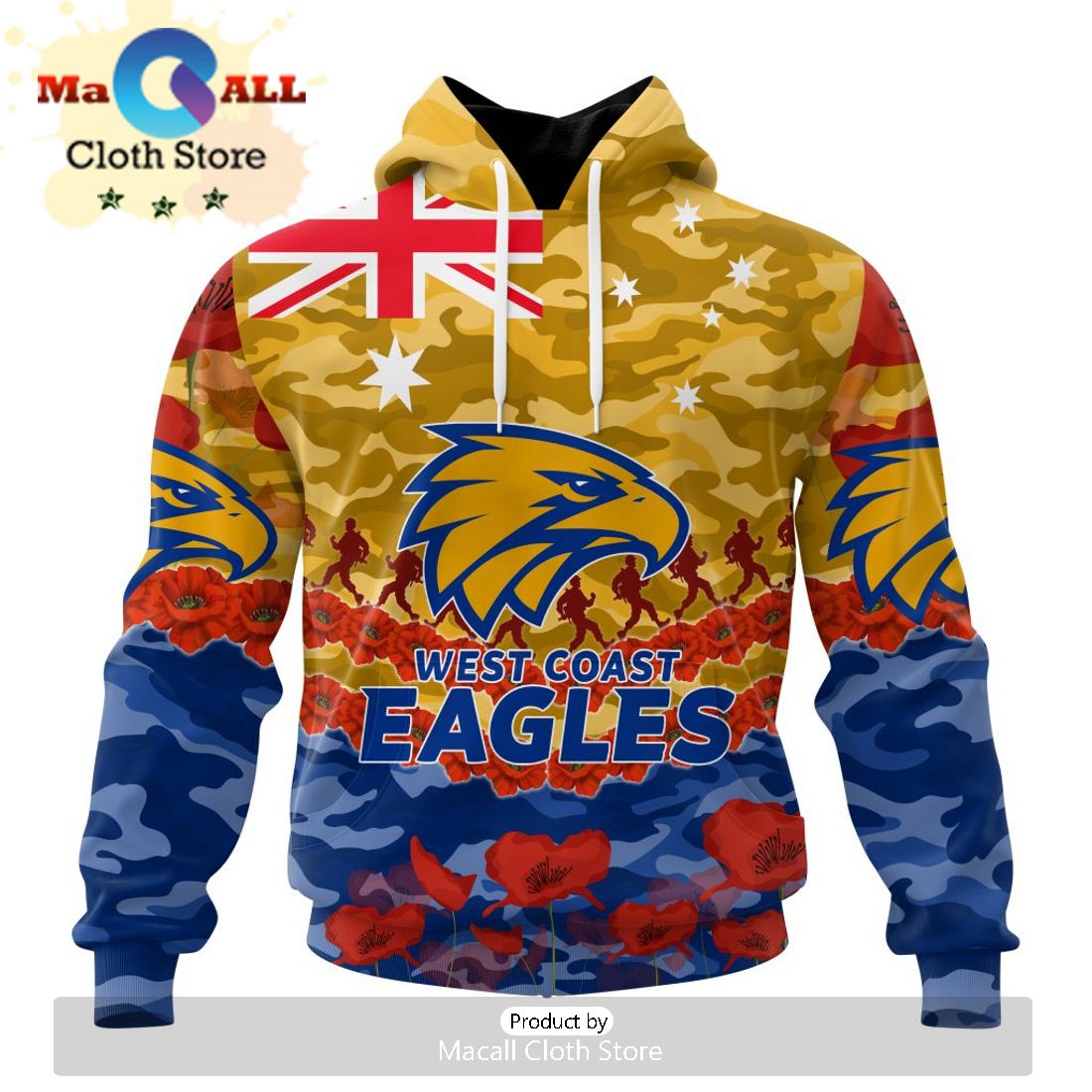 AFL West Coast Eagles Special ANZAC Day Design Lest We Forget Hoodie