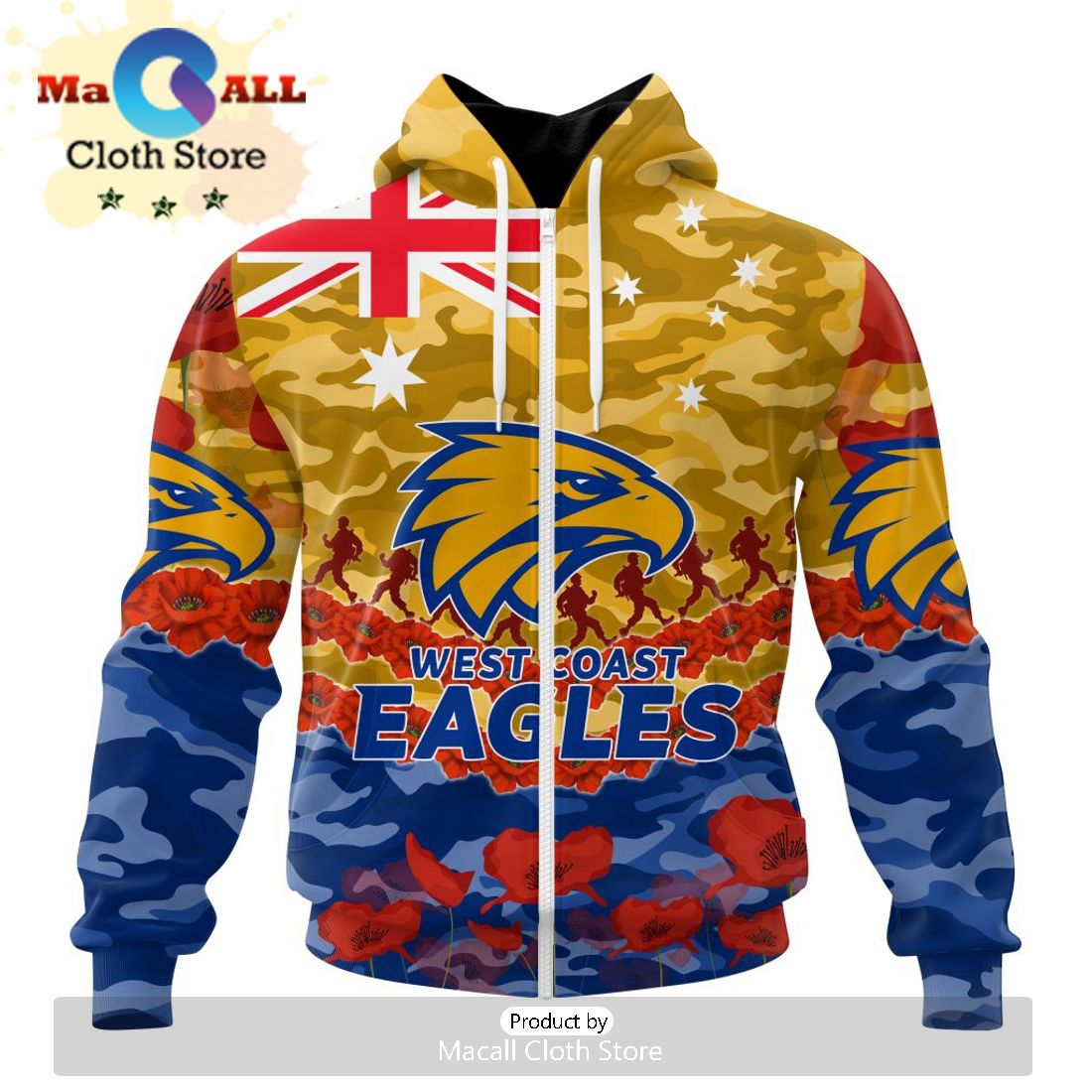 AFL West Coast Eagles Special ANZAC Day Design Lest We Forget Hoodie