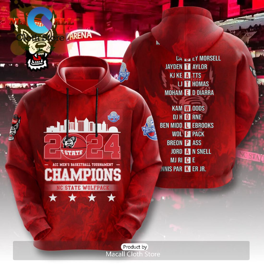 2024 Champions NC State Wolfpack Men’s Basketball 3D Hoodie