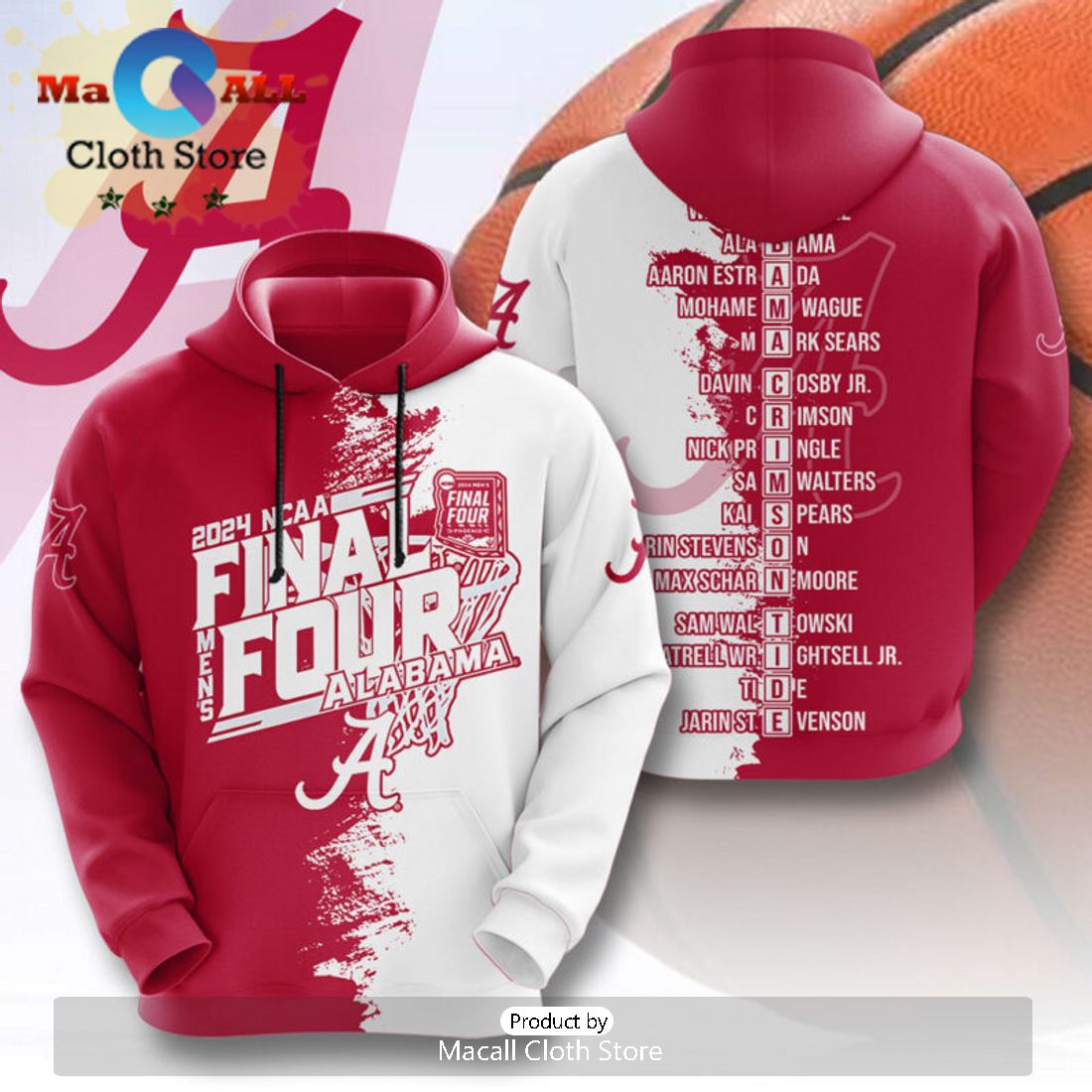 2024 NCAA Final Four Alabama Crimson Tide Basketball 3D Hoodie