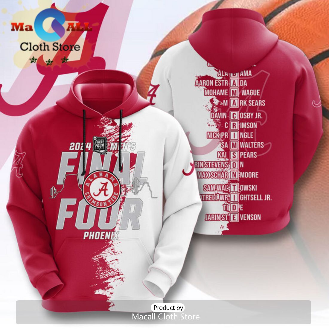 Alabama Crimson Tide 2024 Final Four Phoenix 3D Hoodie