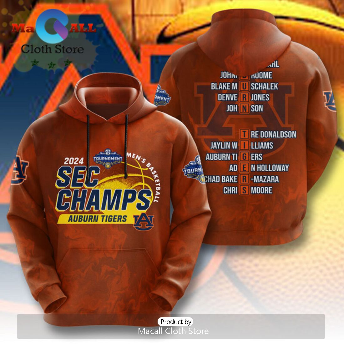 Auburn Tigers SEC Men’s Basketball Champs 3D Hoodie