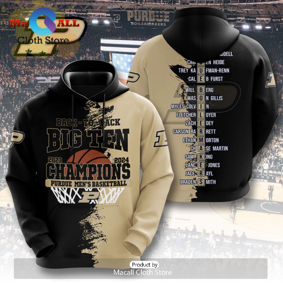 Big Ten Champions Purdue Boilermakers Back To Back 3D Hoodie