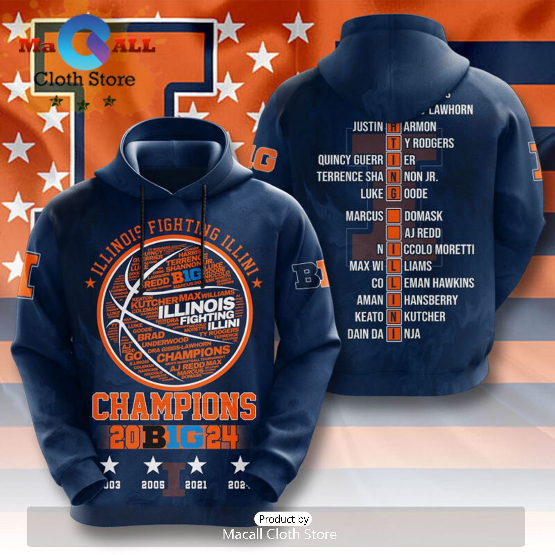 Illinois Fighting Illini 2024 Men’s Basketball Navy 3D Hoodie Illinois Fighting Illini 2024 Men’s Basketball Navy 3D Hoodie