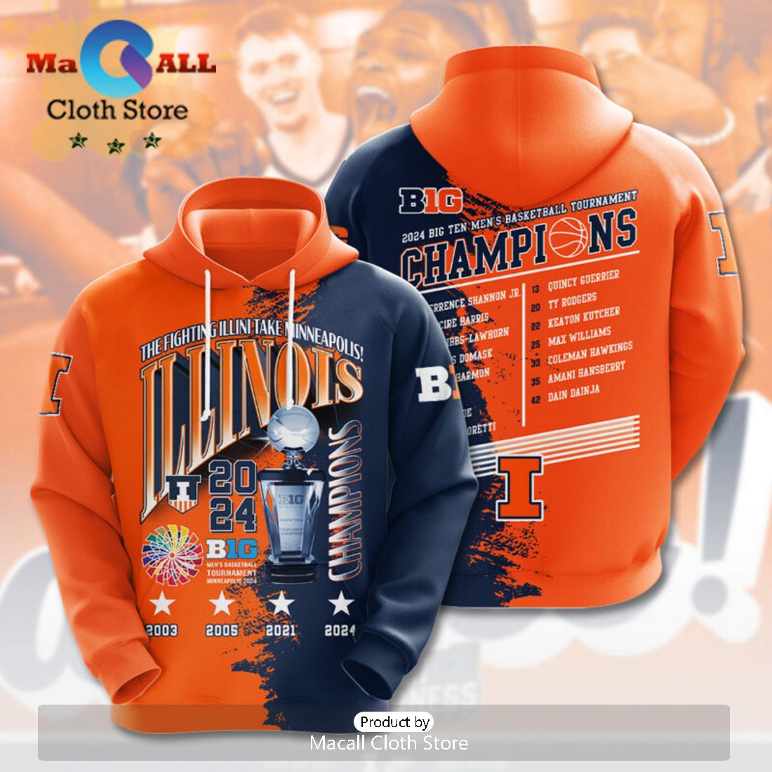 Illinois Fighting Illini BIG Champions Men’s Basketball 3D Hoodie Illinois Fighting Illini BIG Champions Men’s Basketball 3D Hoodie