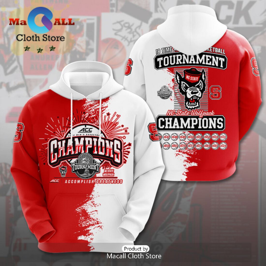 NC State Wolfpack Men’s Basketball Champions 3D Hoodie NC State Wolfpack Men’s Basketball Champions 3D Hoodie