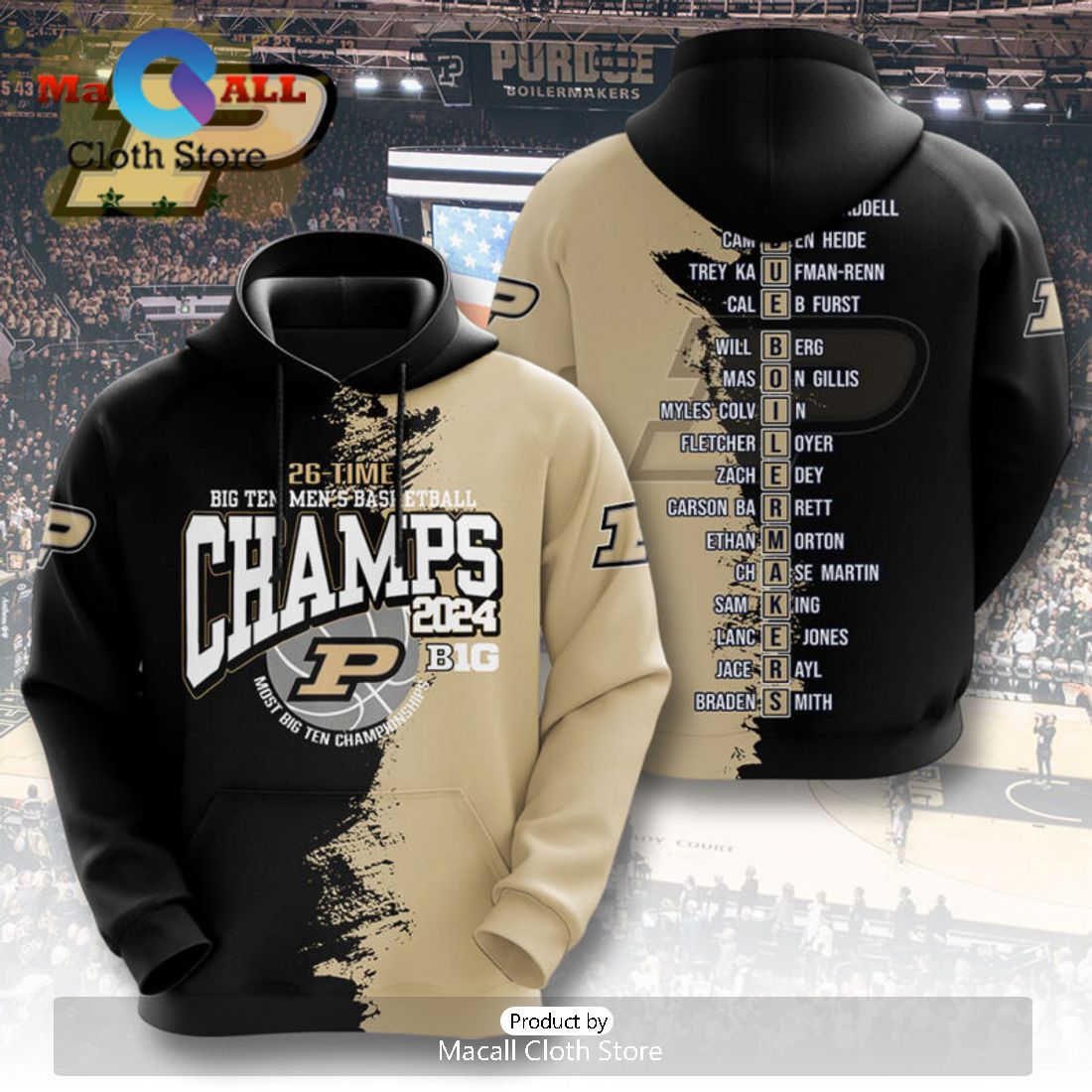 Purdue Boilermakers 25 Time BIG Ten Men’s Basketball 3D Hoodie
