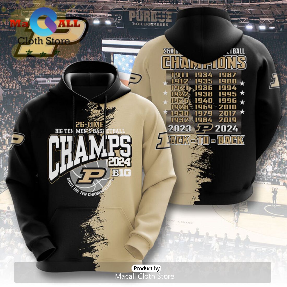 Purdue Boilermakers 26 Time Back To Back Men’s Basketball 3D Hoodie