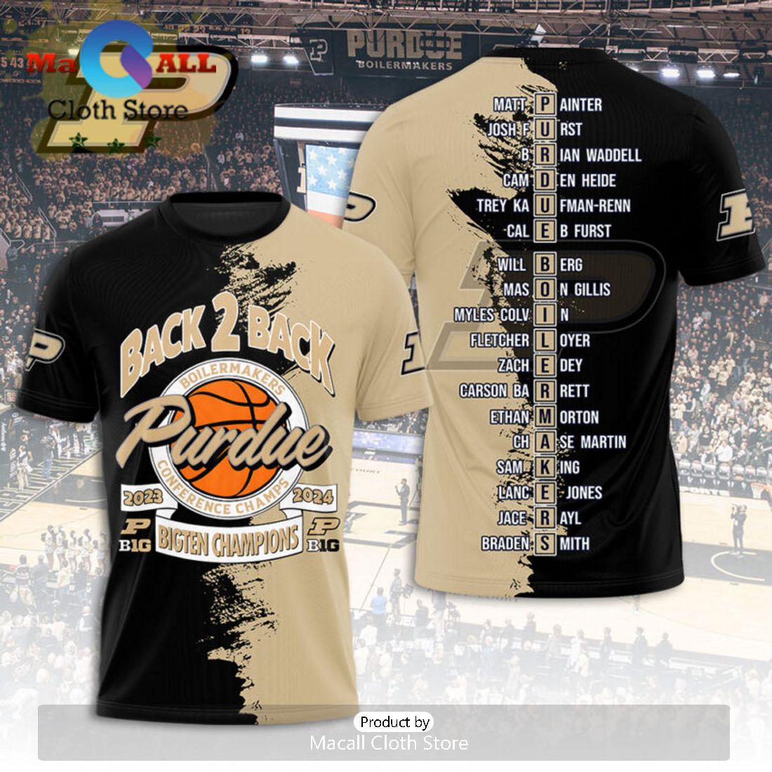 Purdue Boilermakers Men’s Basketball Back 2 Back 3D Hoodie