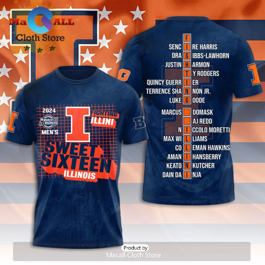 Sweet Sixteen Illinois Fighting Illini Men’s Basketball Navy 3D Hoodie