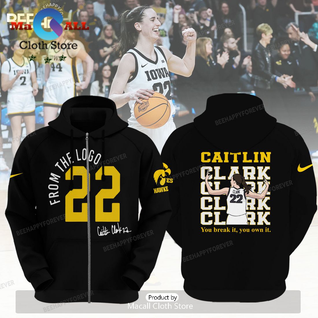 Caitlin Clark From The Logo Champions Black Hoodie