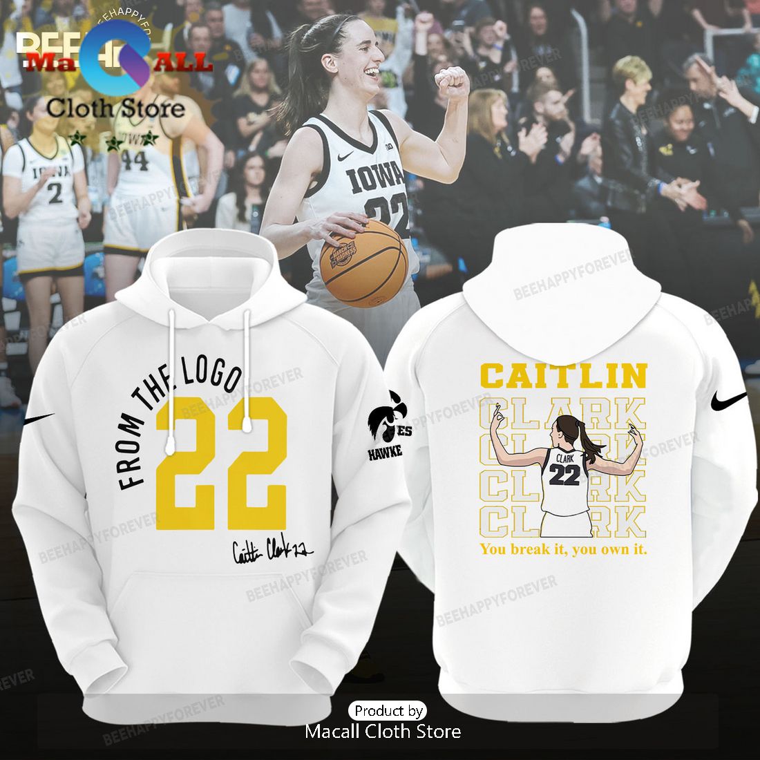 Caitlin Clark From The Logo Champions White Hoodie