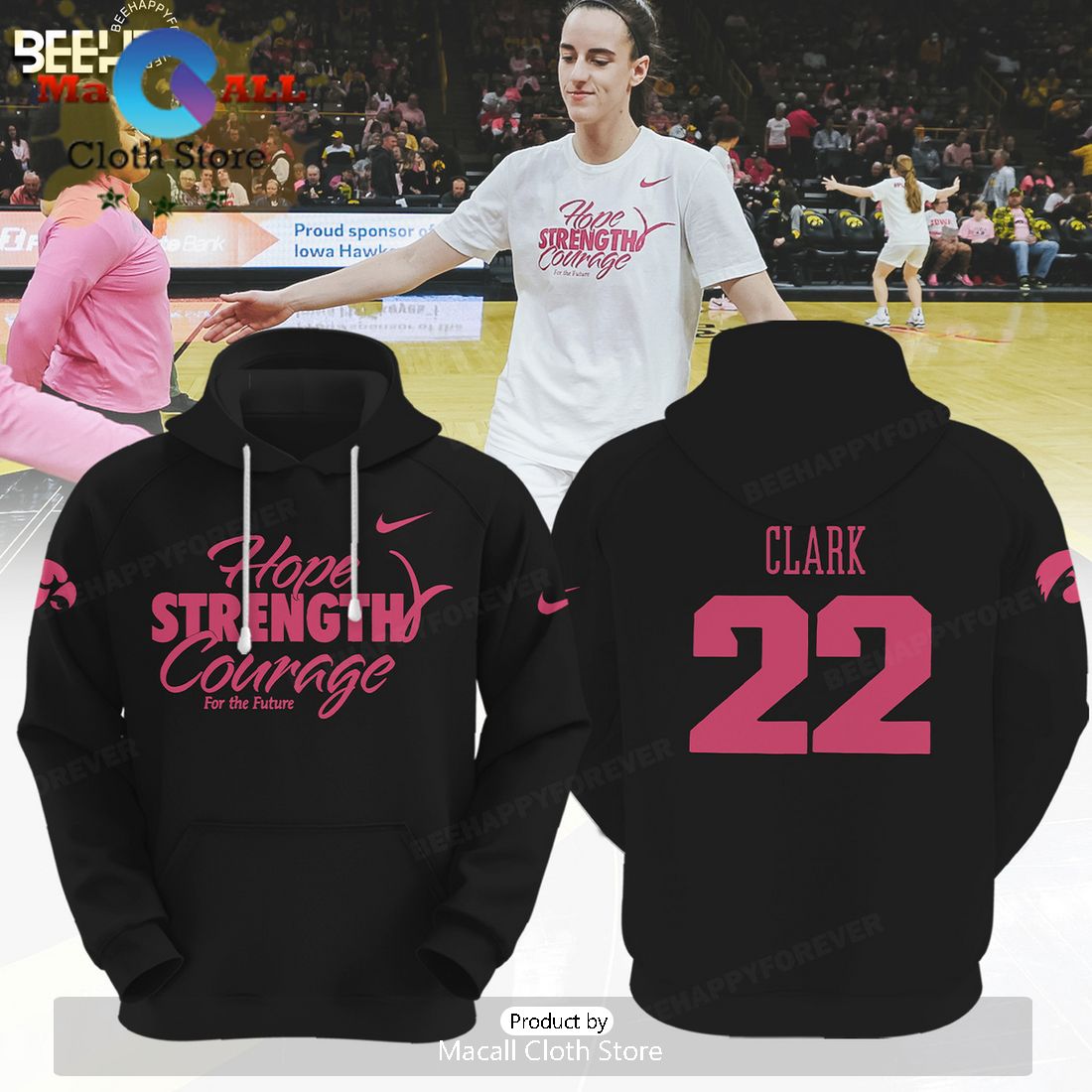 Caitlin Clark Hope Strength Courage For The Future Black Hoodie