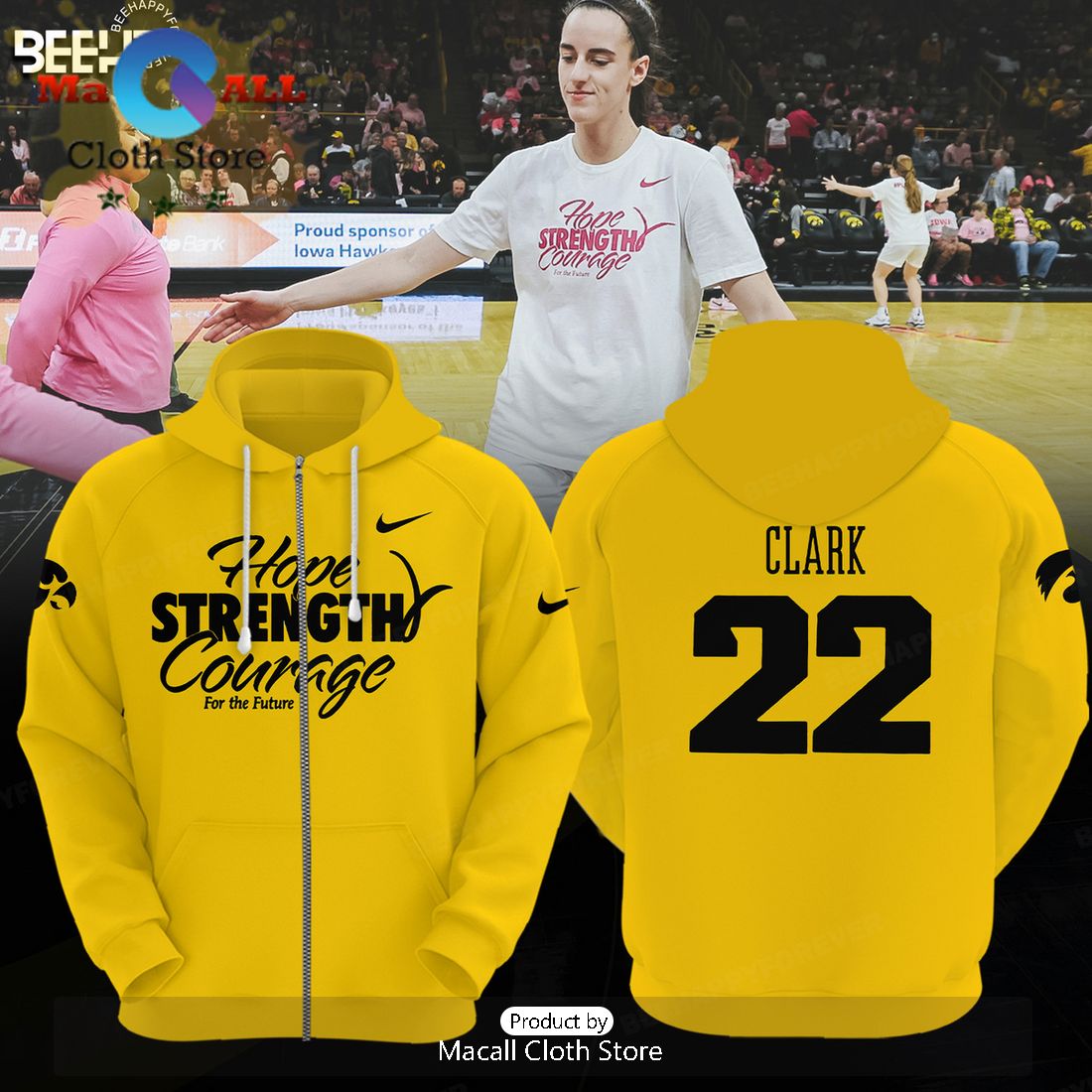 Caitlin Clark Hope Strength Courage For The Future Yellow Hoodie