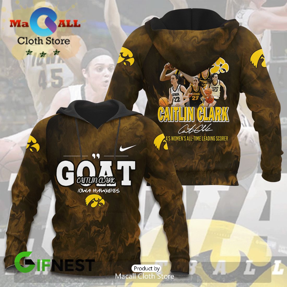 Caitlin Clark Signatures Iowa Hawkeyes Women’s Basketball Hoodie