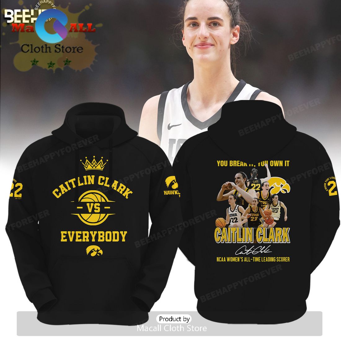 Caitlin Clark Vs Everybody Iowa Hawkeyes Basketball Black Hoodie