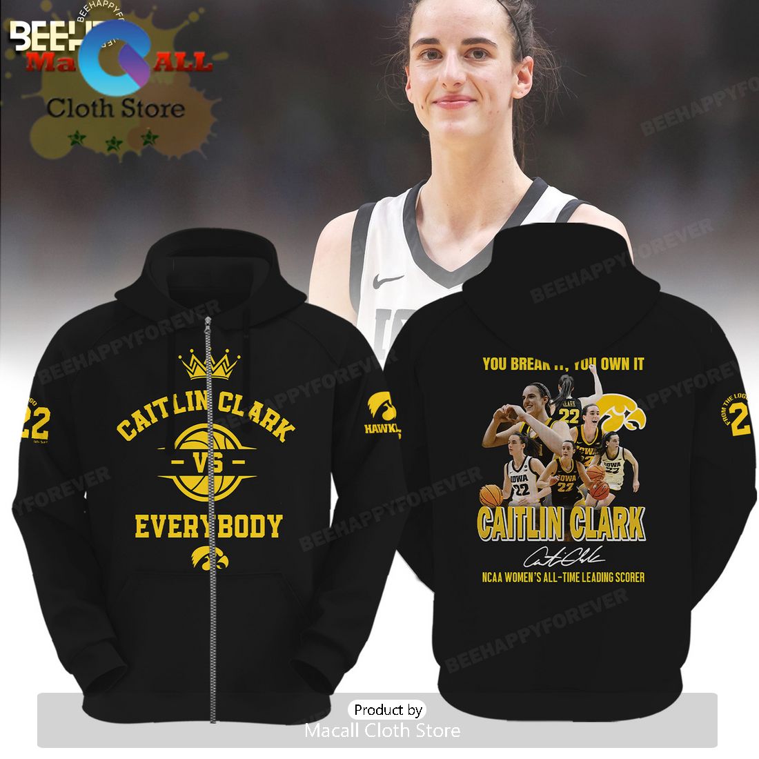Caitlin Clark Vs Everybody Iowa Hawkeyes Basketball Black Hoodie