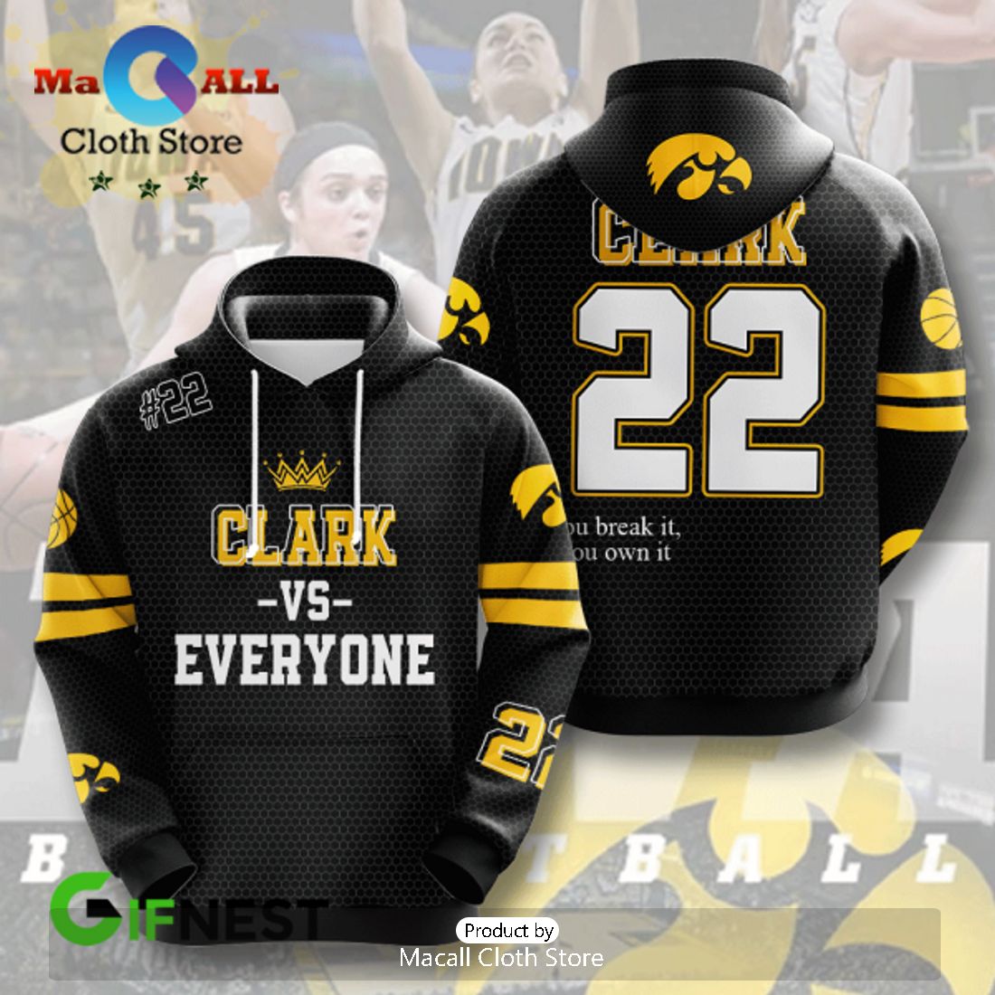 Caitlin Clark Vs Everyone Iowa Hawkeyes 2024 Champions Hoodie